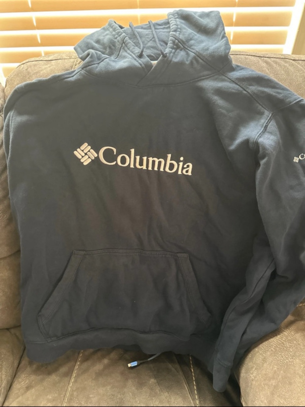 Columbia Navy Blue Pullover Hoodie with White Logo